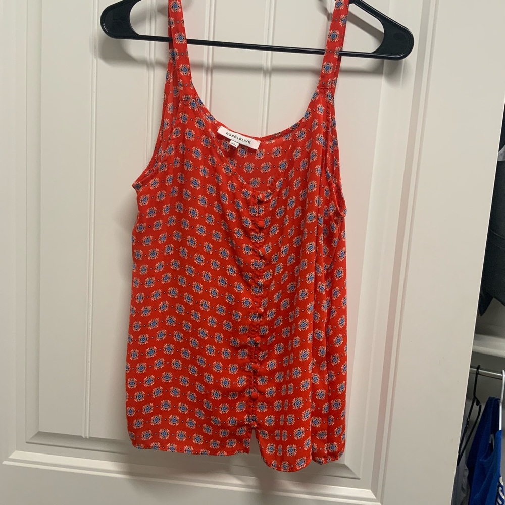 Rose & Olive Red Patterned Tank Top